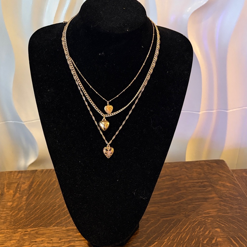 Gold Heart Pendant Layered Necklace